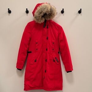 Canada Goose Red Winter Coat with Fur Trim